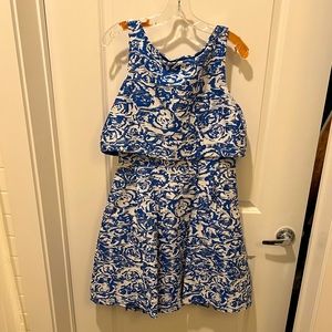 Badgley Mischka Blue and White Cocktail Dress